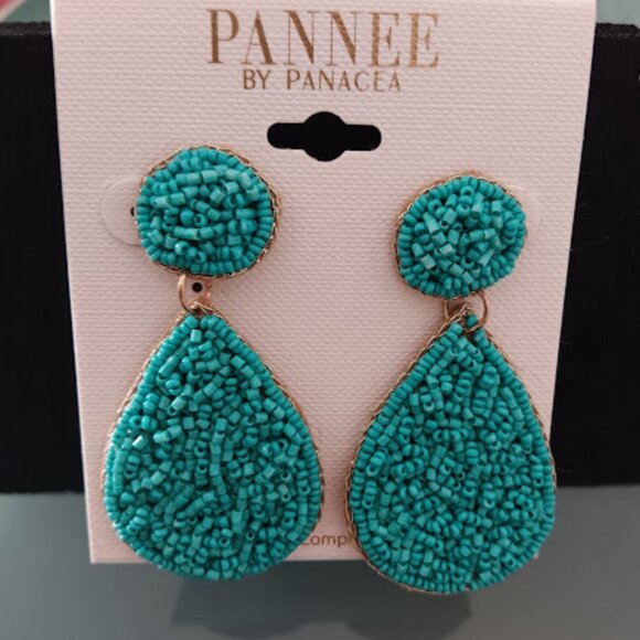 PANNEE By PANACEA Boho Gold Turquoise Beaded Circle & Teardrop Drop Earrings~NEW - Picture 1 of 3